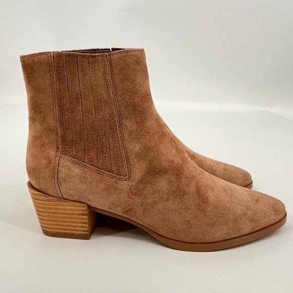 Rag & Bone Rover Bootie Tan Size 39.5 Suede Ankle Block Heel Chelsea Round Toe